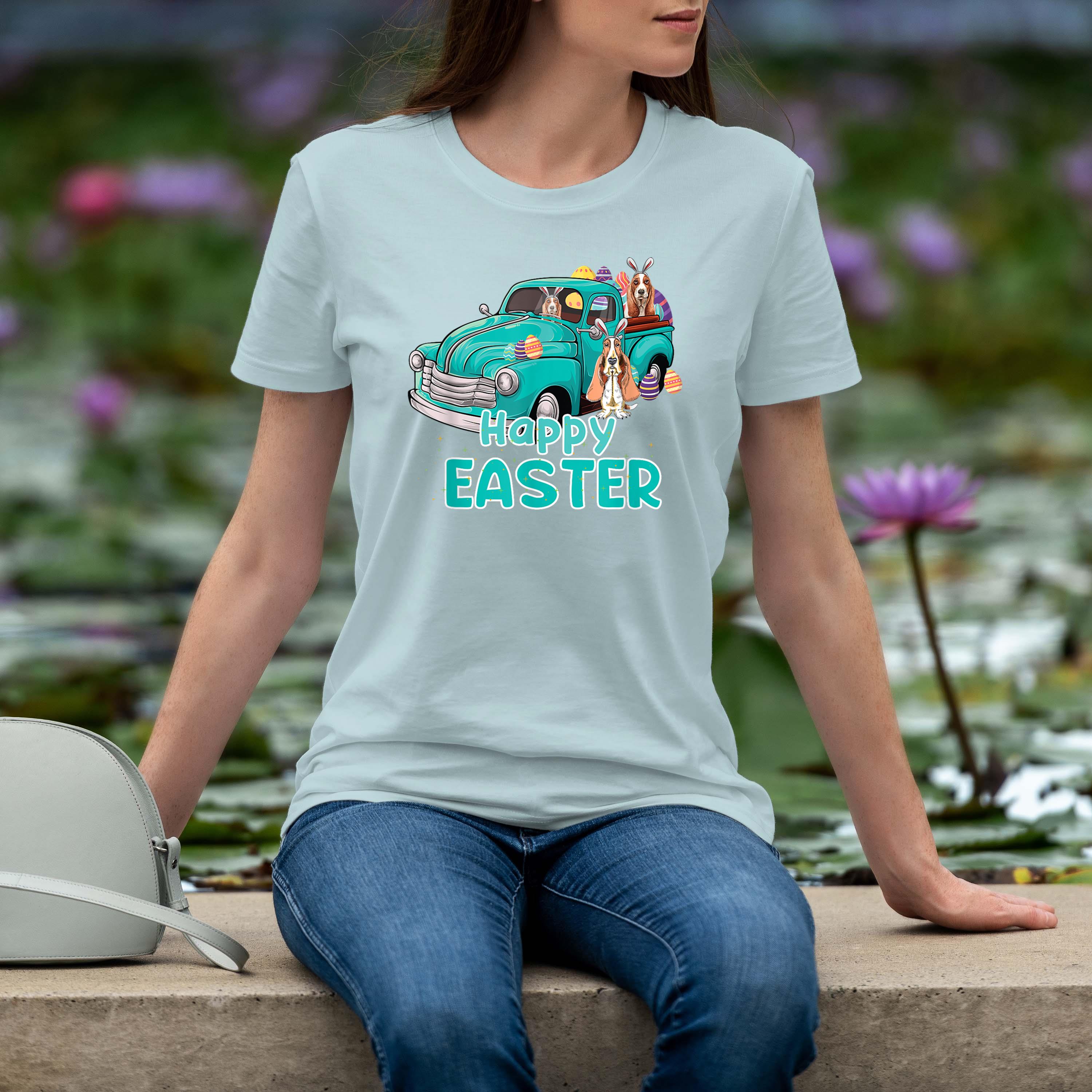 Bunny Basset Hound Happy Easter Day Truck Dog Men Women Kid Shirt 